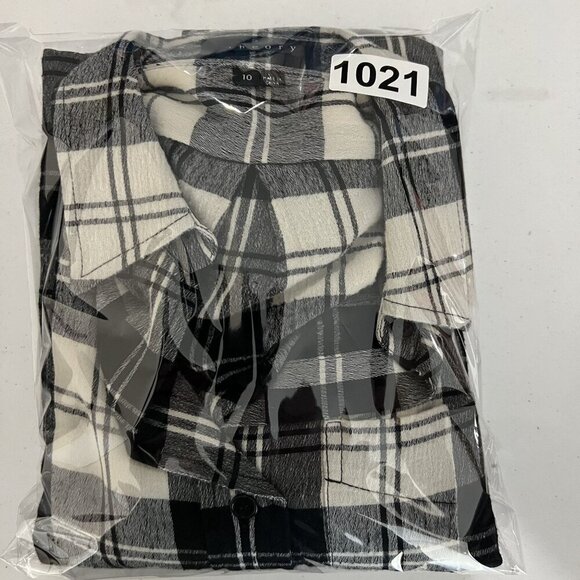 Theory Women 10 Black White Tartan Plaid Button Up Tunic Shirt Virgin Wool Blend - Picture 15 of 15